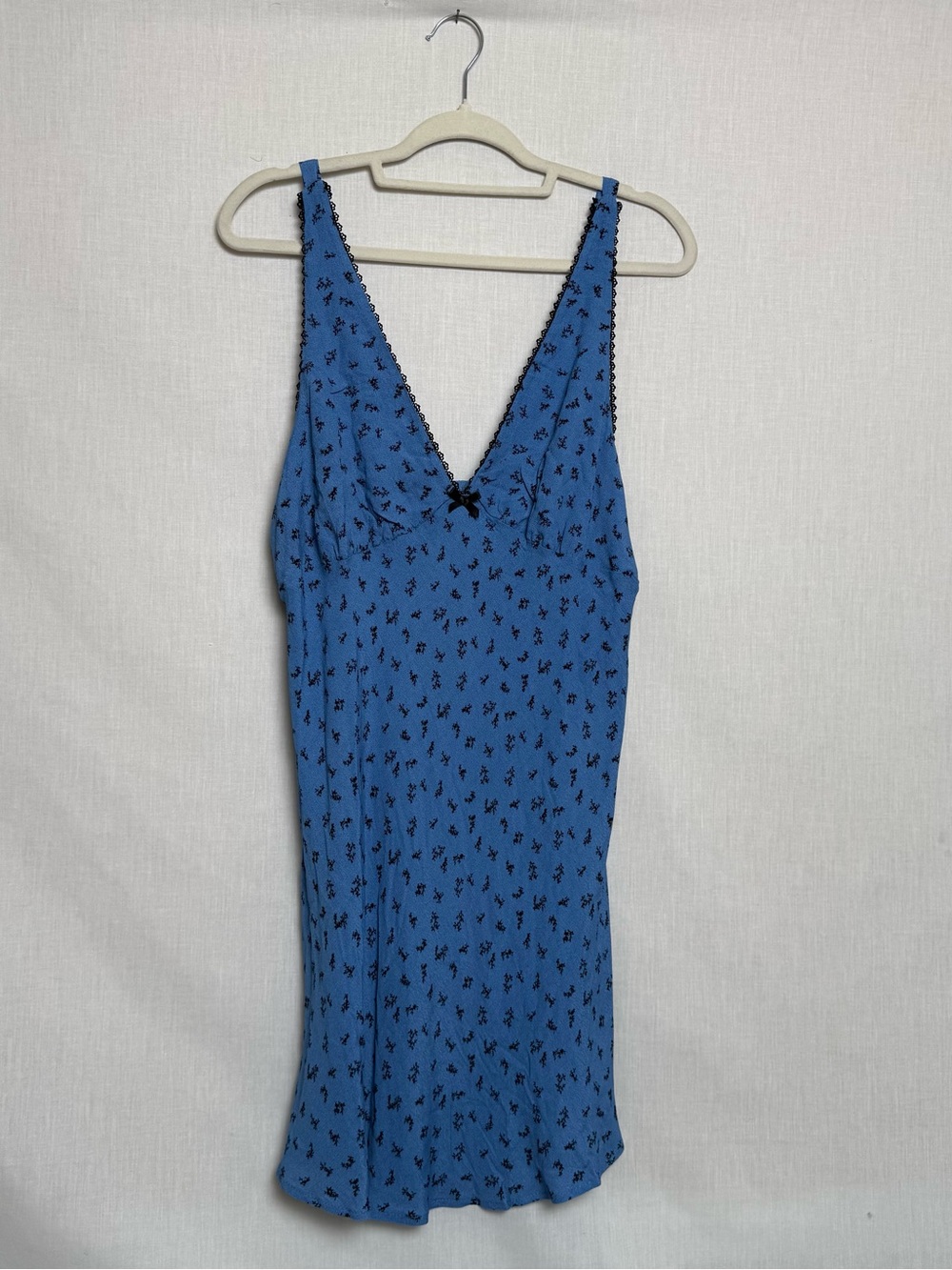 Wild Fable Dress Womens L Blue Floral Mini Slip Dress Lace Trim Rayon NWT